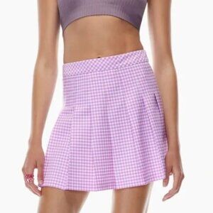 Aritzia Sunday Best Olive Pleated Mini Skirt Gingham Purple Size 8